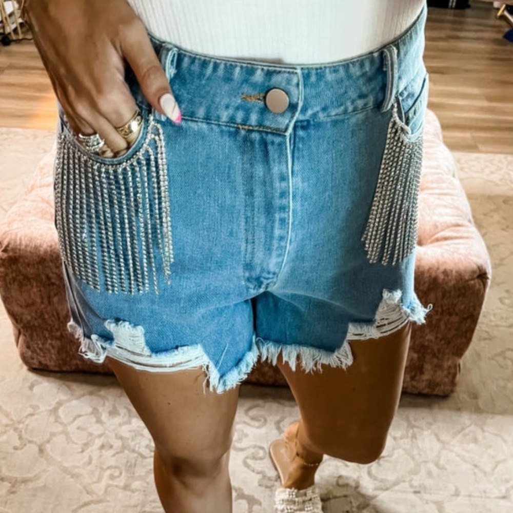 NWT Blue B Denim Rhinestone Shorts